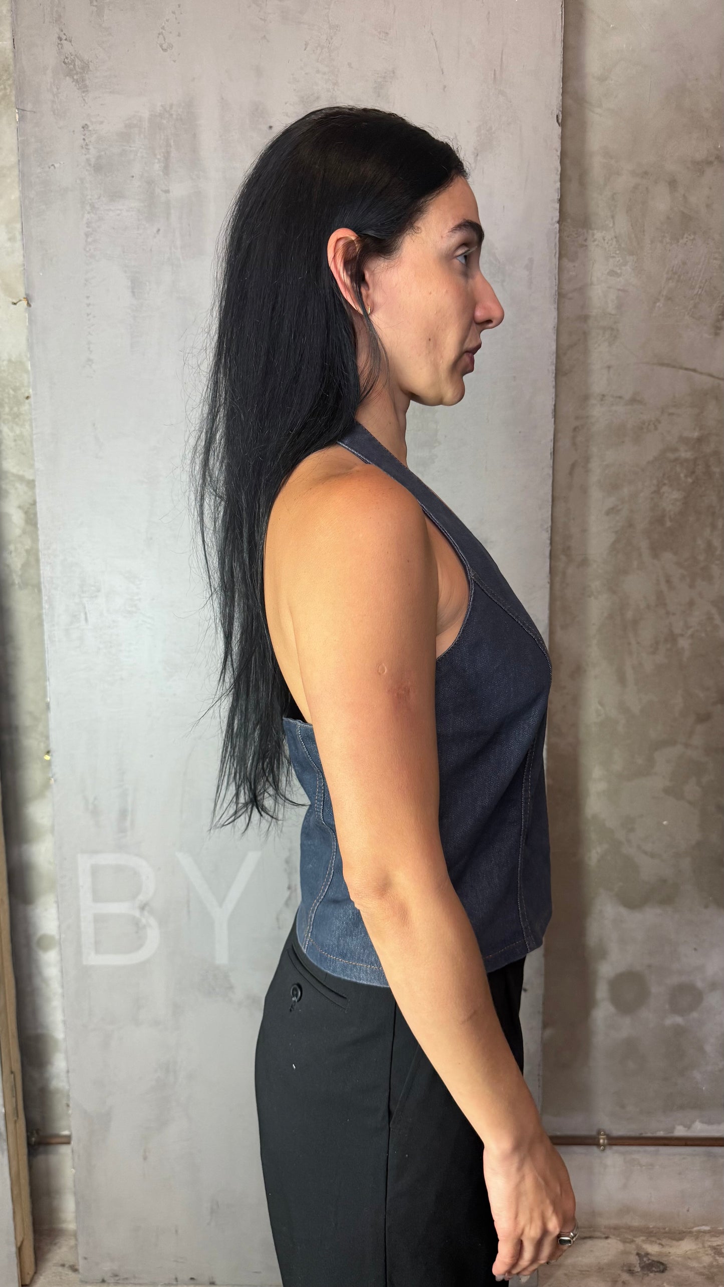 Denim Halter Top Structured Fit Side Zip