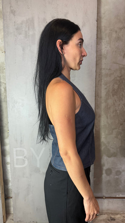 Denim Halter Top Structured Fit Side Zip