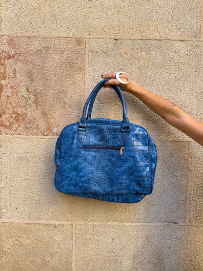 Blue Croc-Embossed Tote Bag