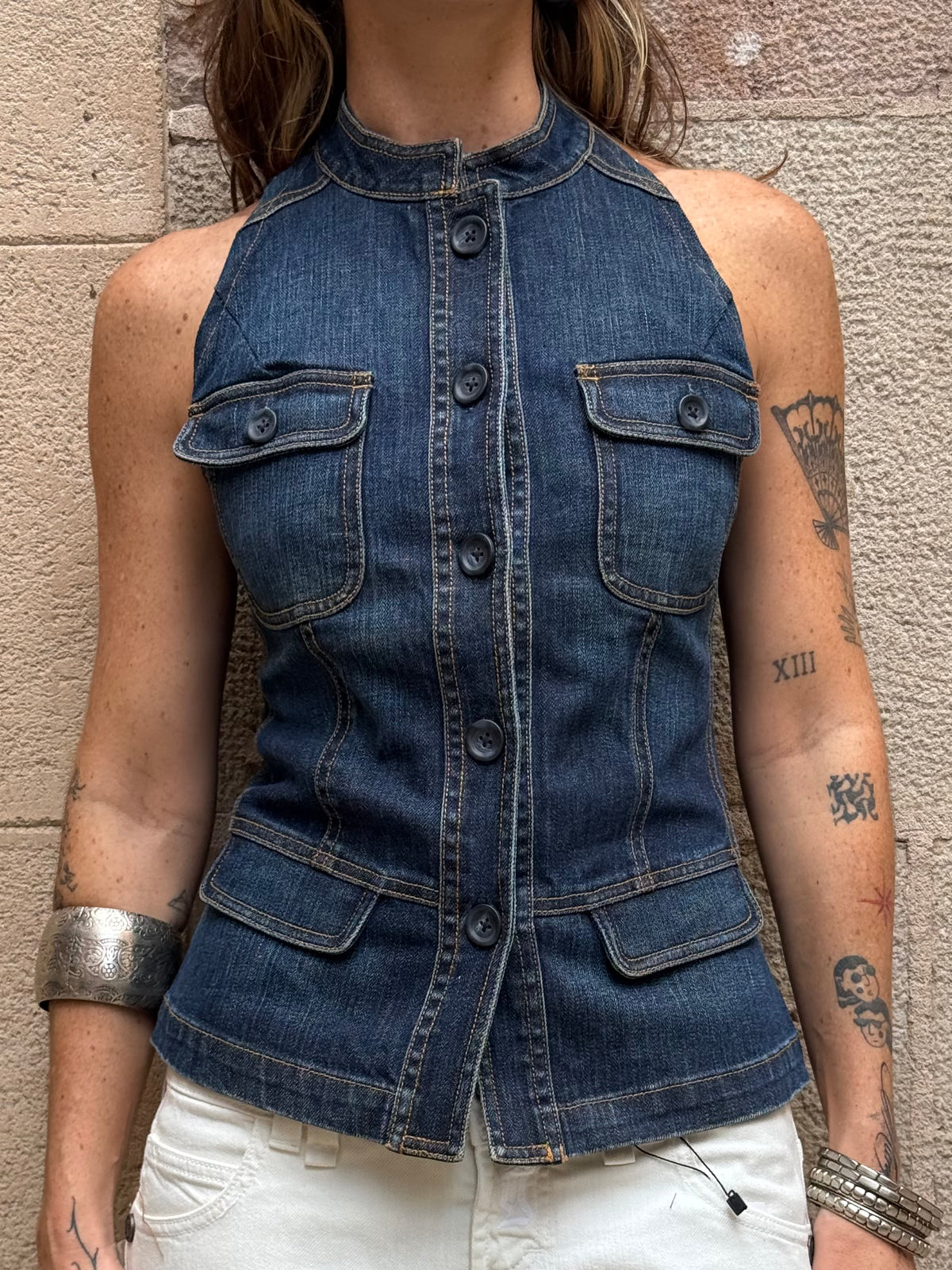 Vintage Rework Denim Halter Top