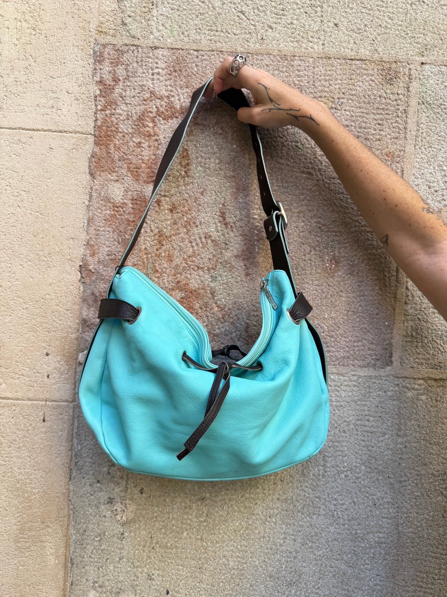 Turquoise Studded Shoulder Bag