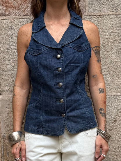 Vintage Rework Denim Halter Top