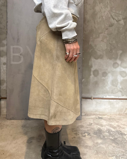 Caramel Faux Leather Midi Skirt Minimal Vintage 90s A-Line