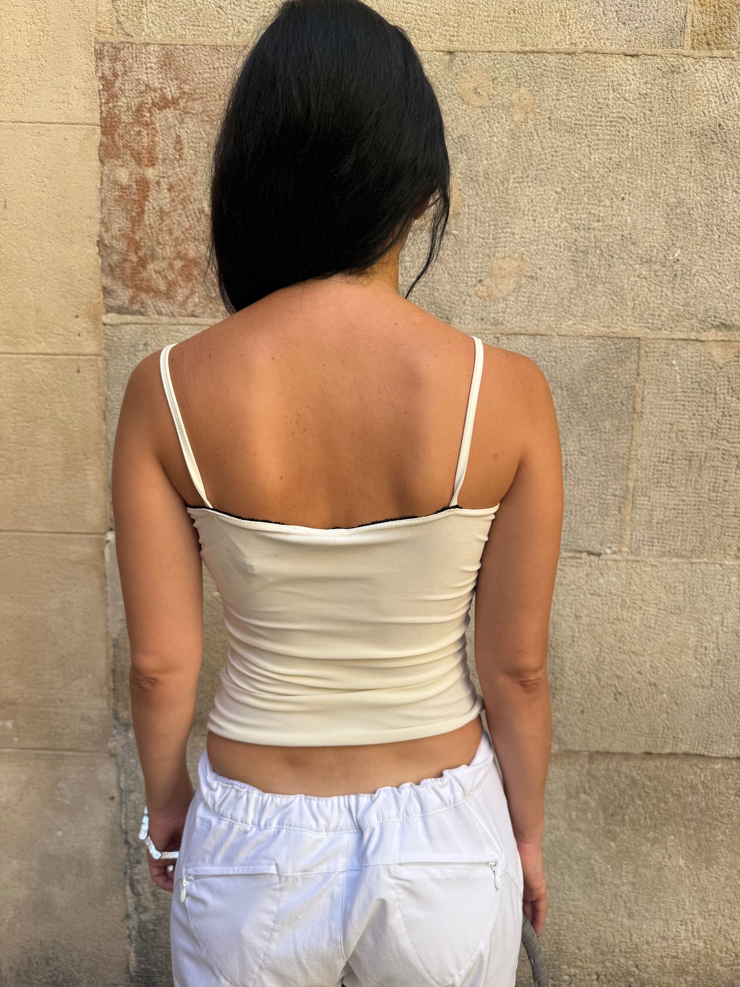 White Floral Ruched Cami Top