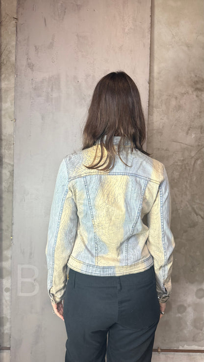 Roberto Cavalli Denim Jacket Snake Print Fitted Vintage Made in Italy