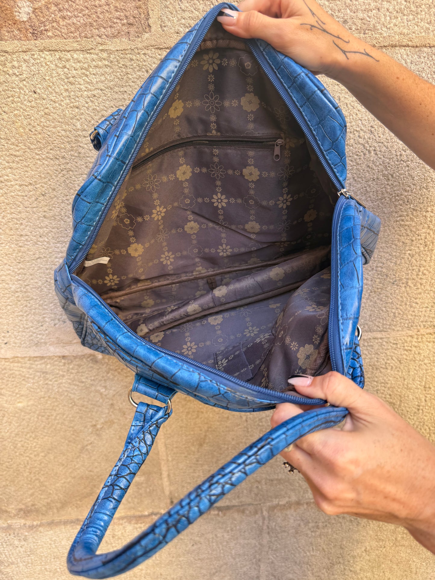 Blue Croc-Embossed Tote Bag