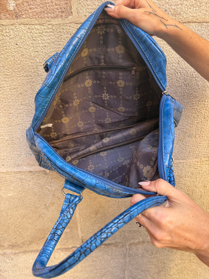 Blue Croc-Embossed Tote Bag