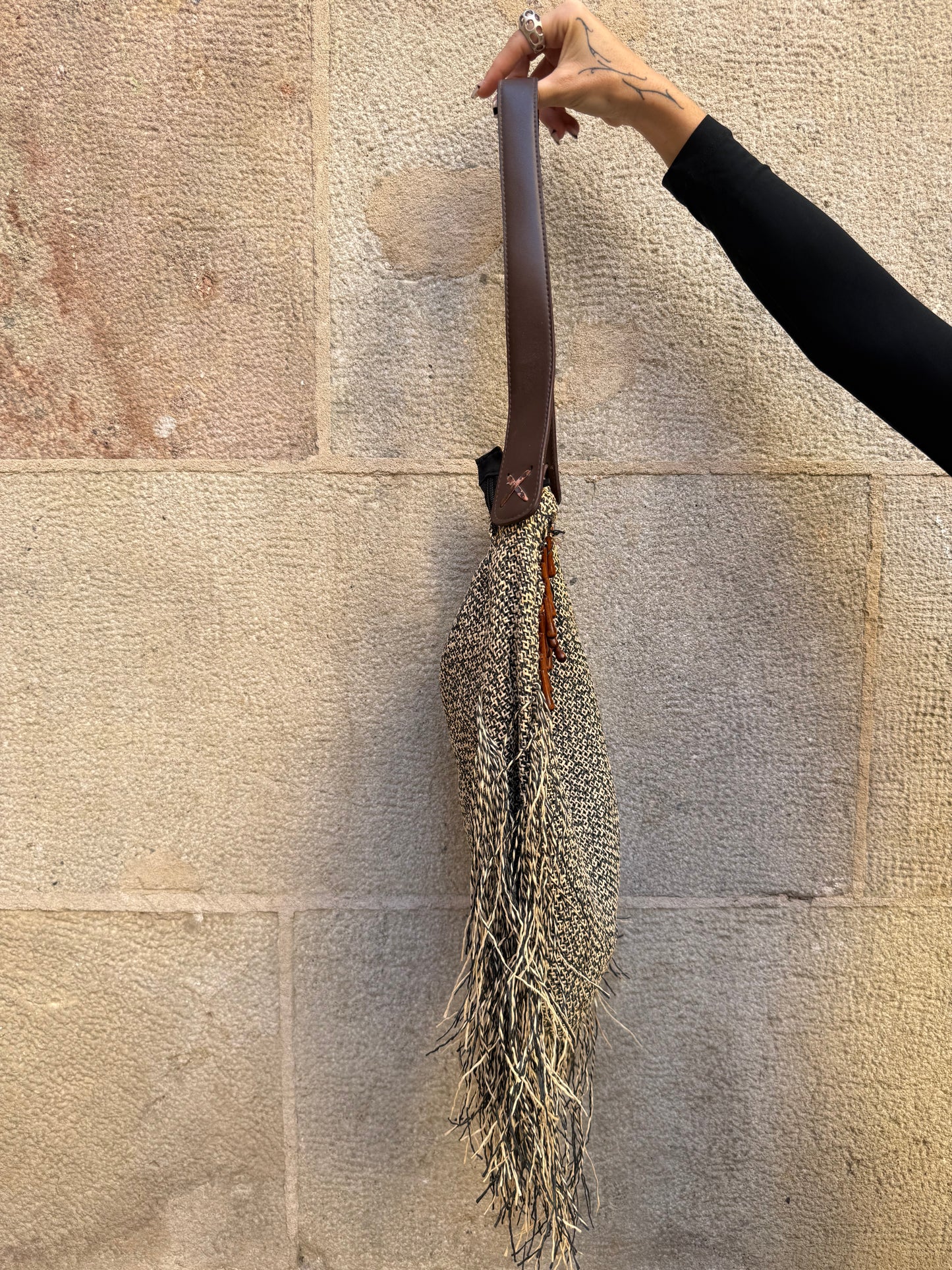 Roberto Cavalli Raffia Fringe Shoulder Bag
