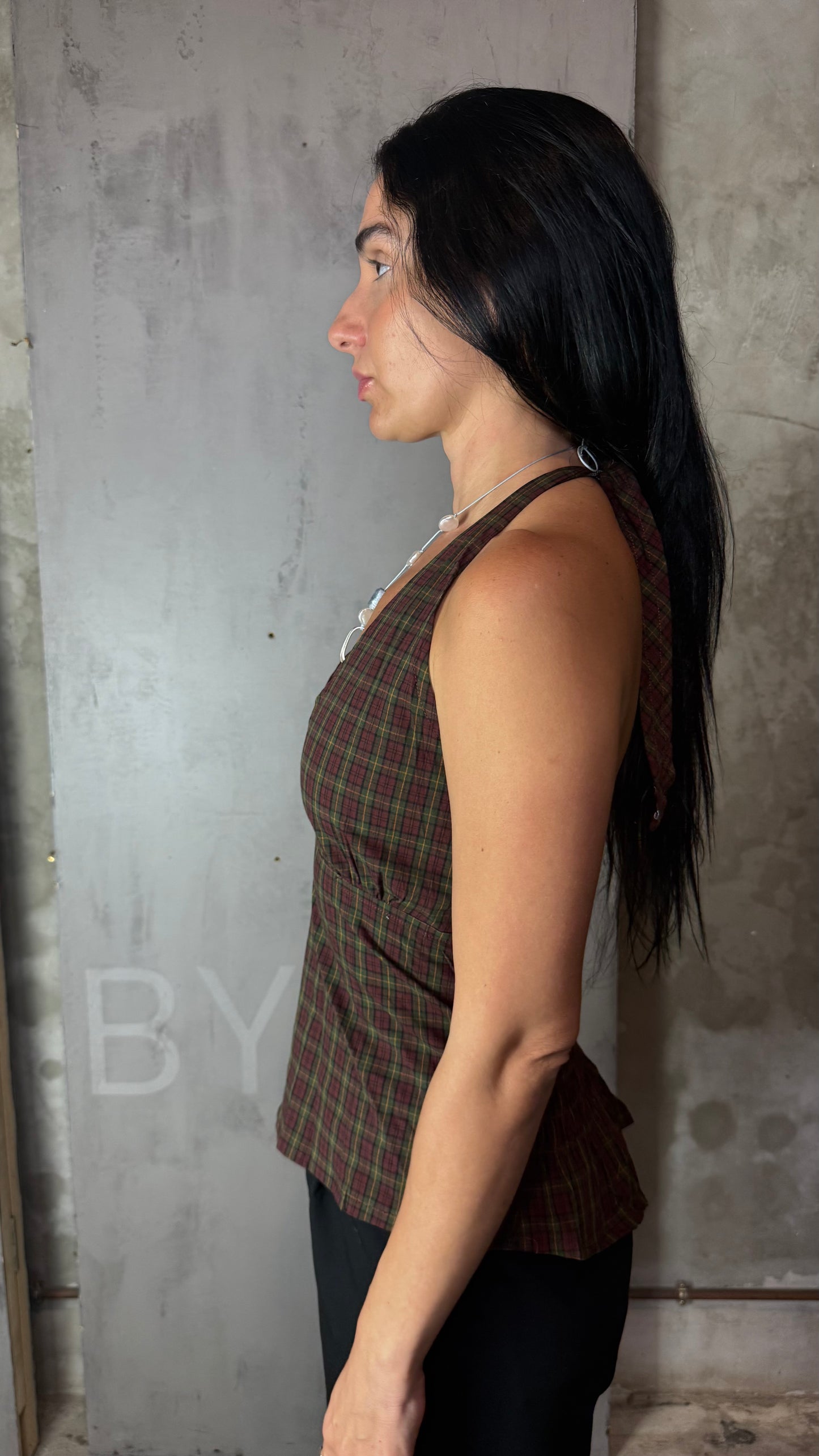 Reworked Shirt Halter Top – Open Back Tie