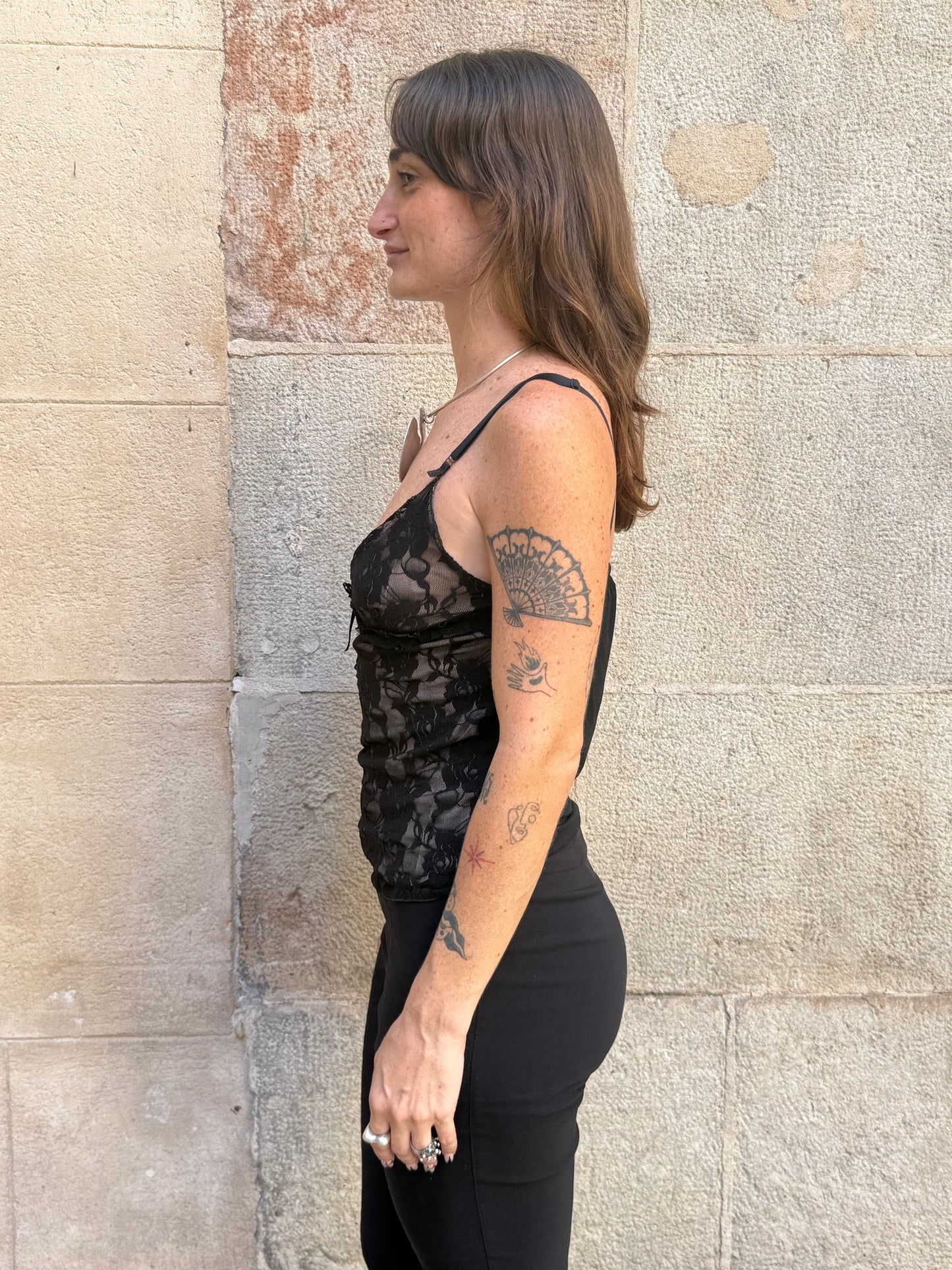 Max Mara Sheer Black Floral Lace Cami