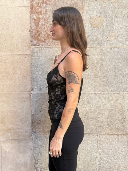 Max Mara Sheer Black Floral Lace Cami