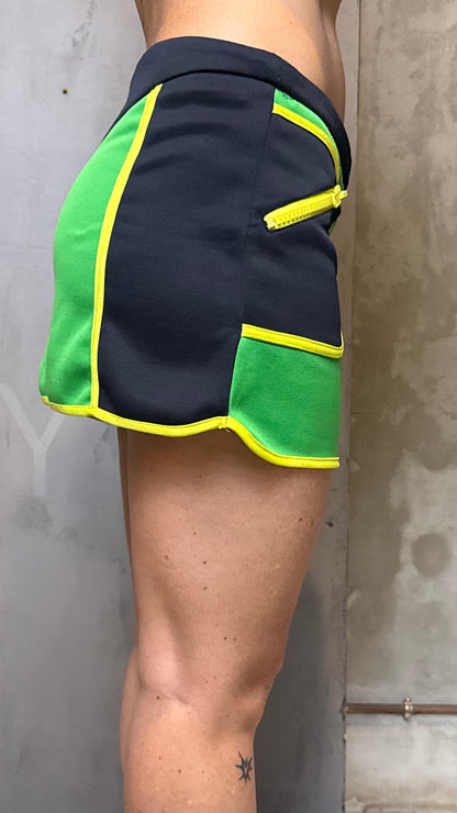 Fishbone Y2K Color Block Mini Skirt Green Black Yellow