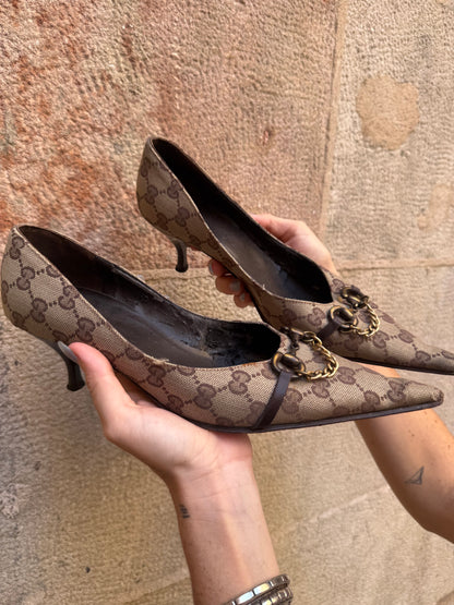 Gucci Vintage GG Monogram Horsebit Chain Pumps