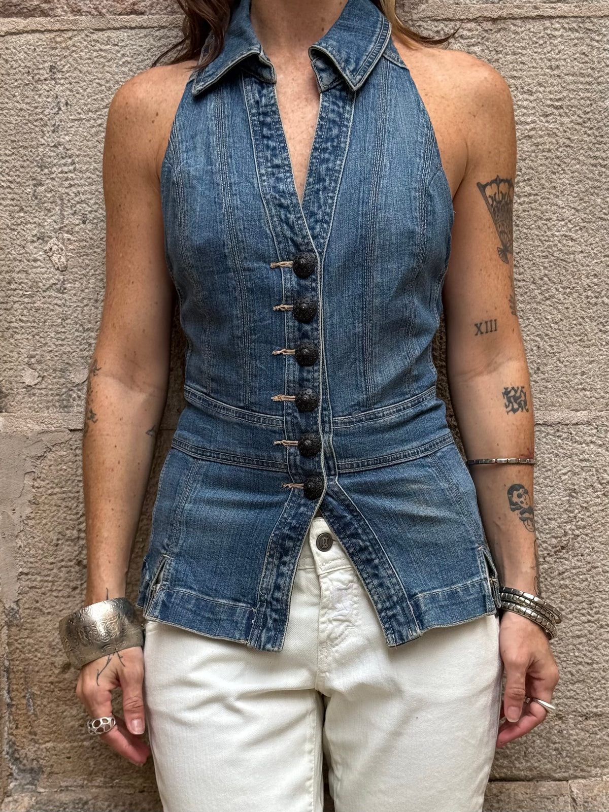 Vintage Rework Denim Halter Top