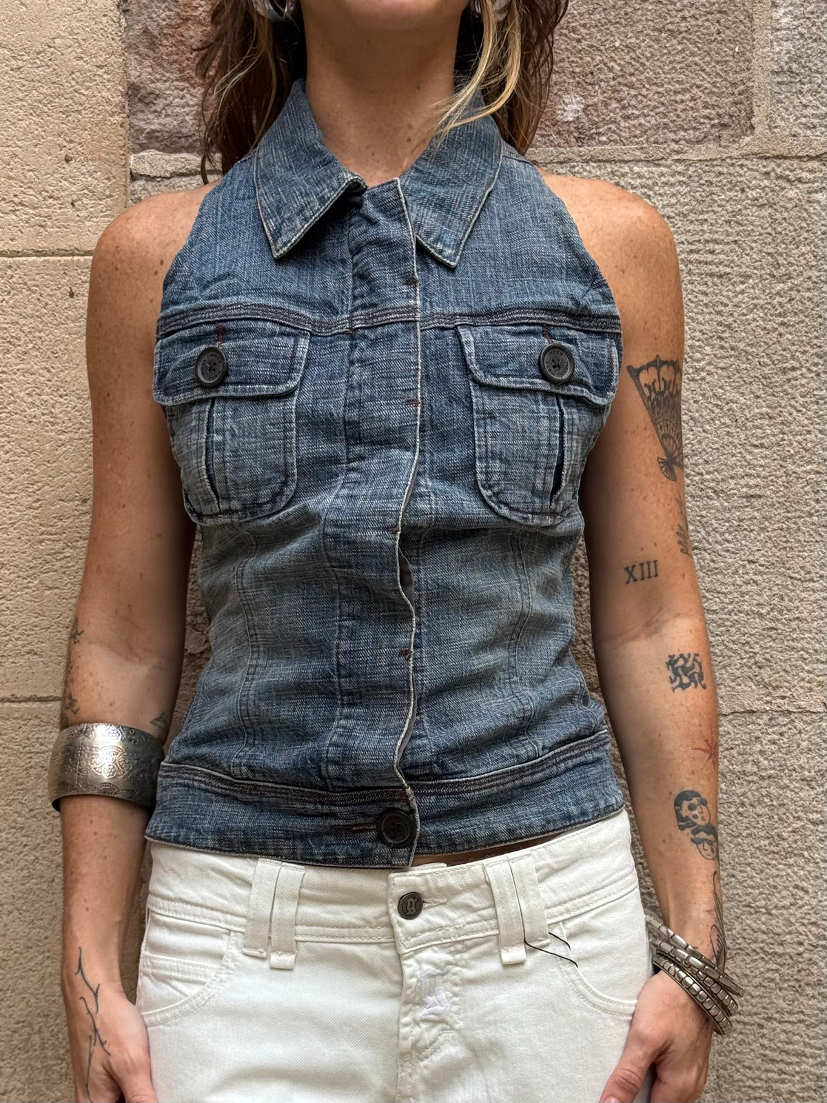 Vintage Rework Denim Halter Top