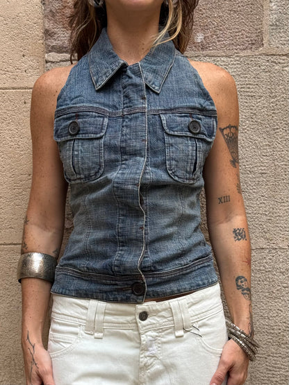 Vintage Rework Denim Halter Top