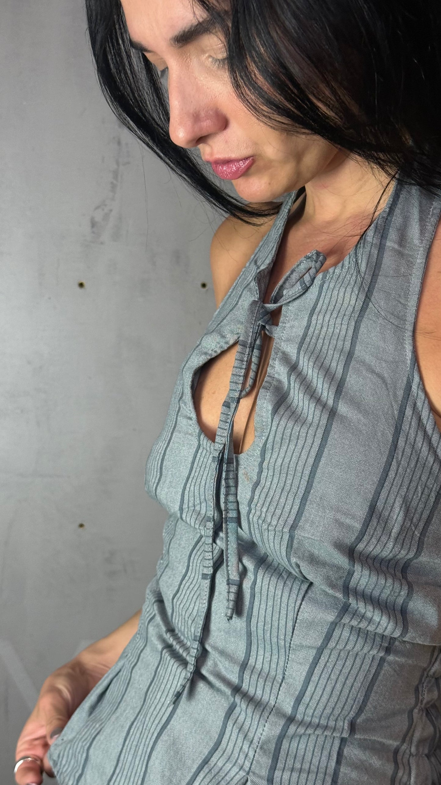 Reworked Shirt Halter Top – Soft Tie Front