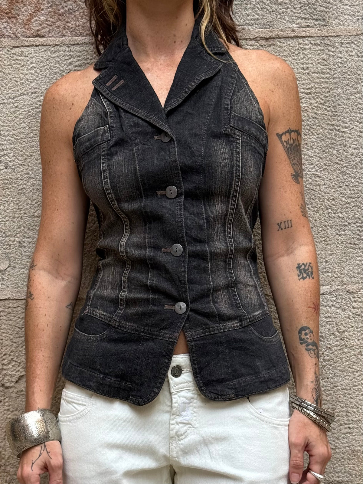 Vintage Rework Denim Halter Top