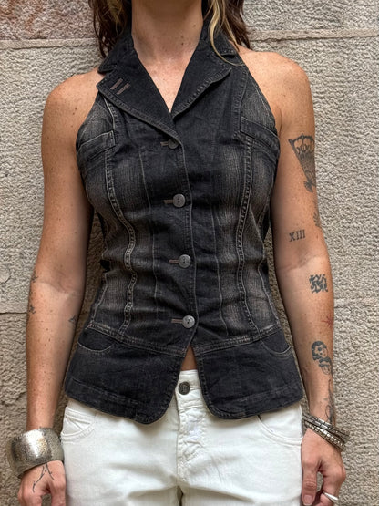 Vintage Rework Denim Halter Top