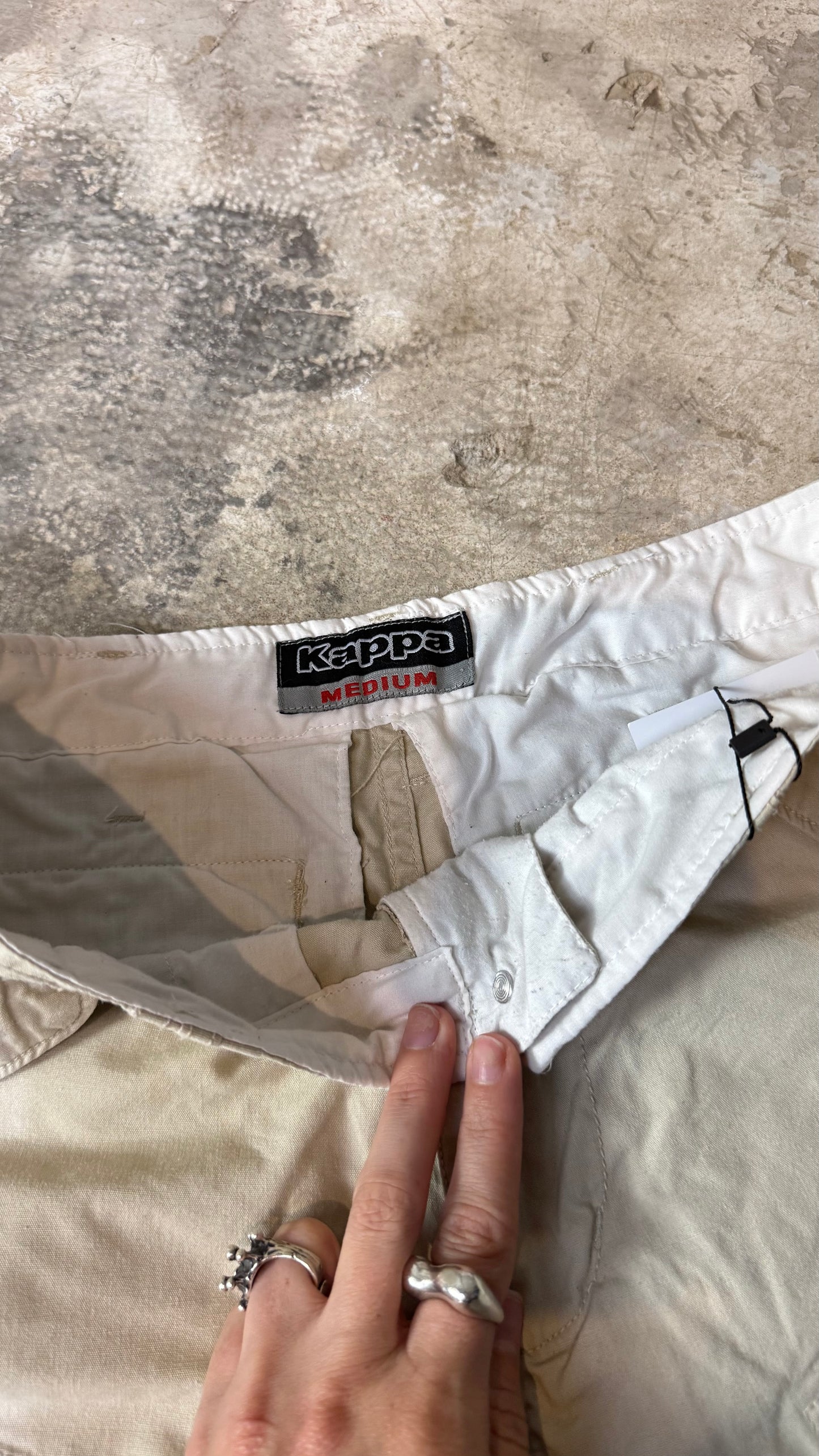 Kappa Beige Cargo Pants Y2K Utility Unisex Wide Leg Vintage