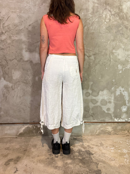 Y2K White Linen Capri Pants