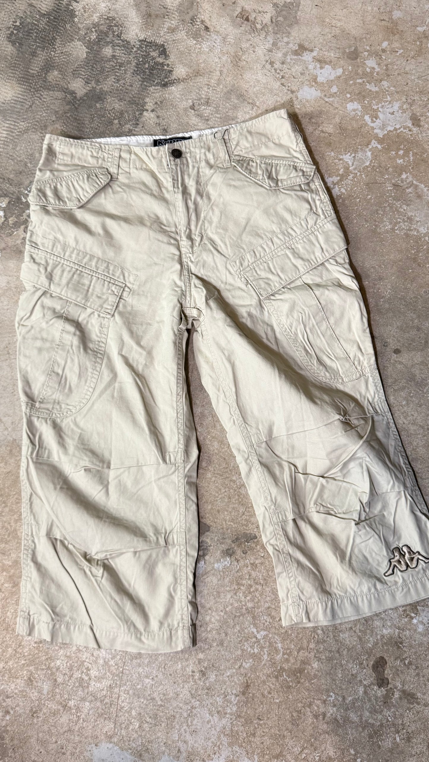 Kappa Beige Cargo Pants Y2K Utility Unisex Wide Leg Vintage