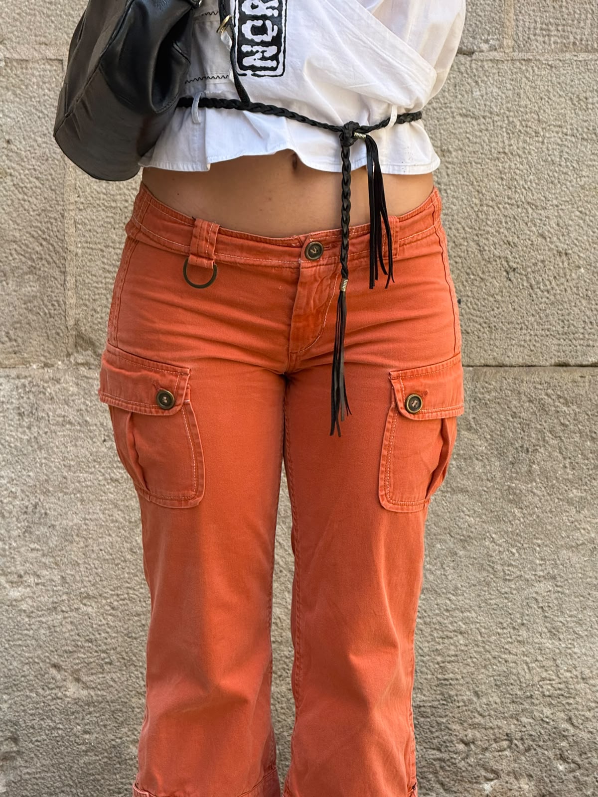 Orange Cargo Capri Pants
