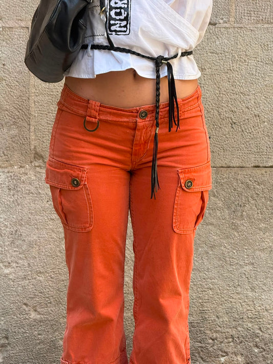 Orange Cargo Capri Pants