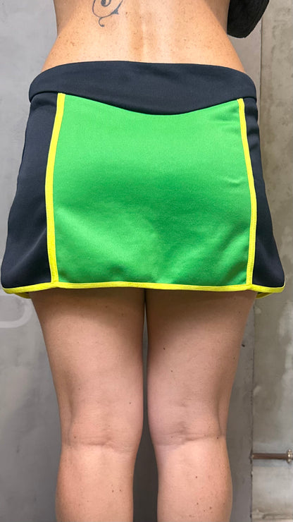 Fishbone Y2K Color Block Mini Skirt Green Black Yellow