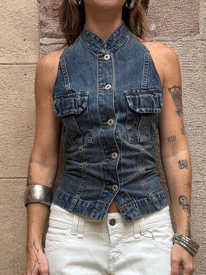Vintage Rework Denim Halter Top