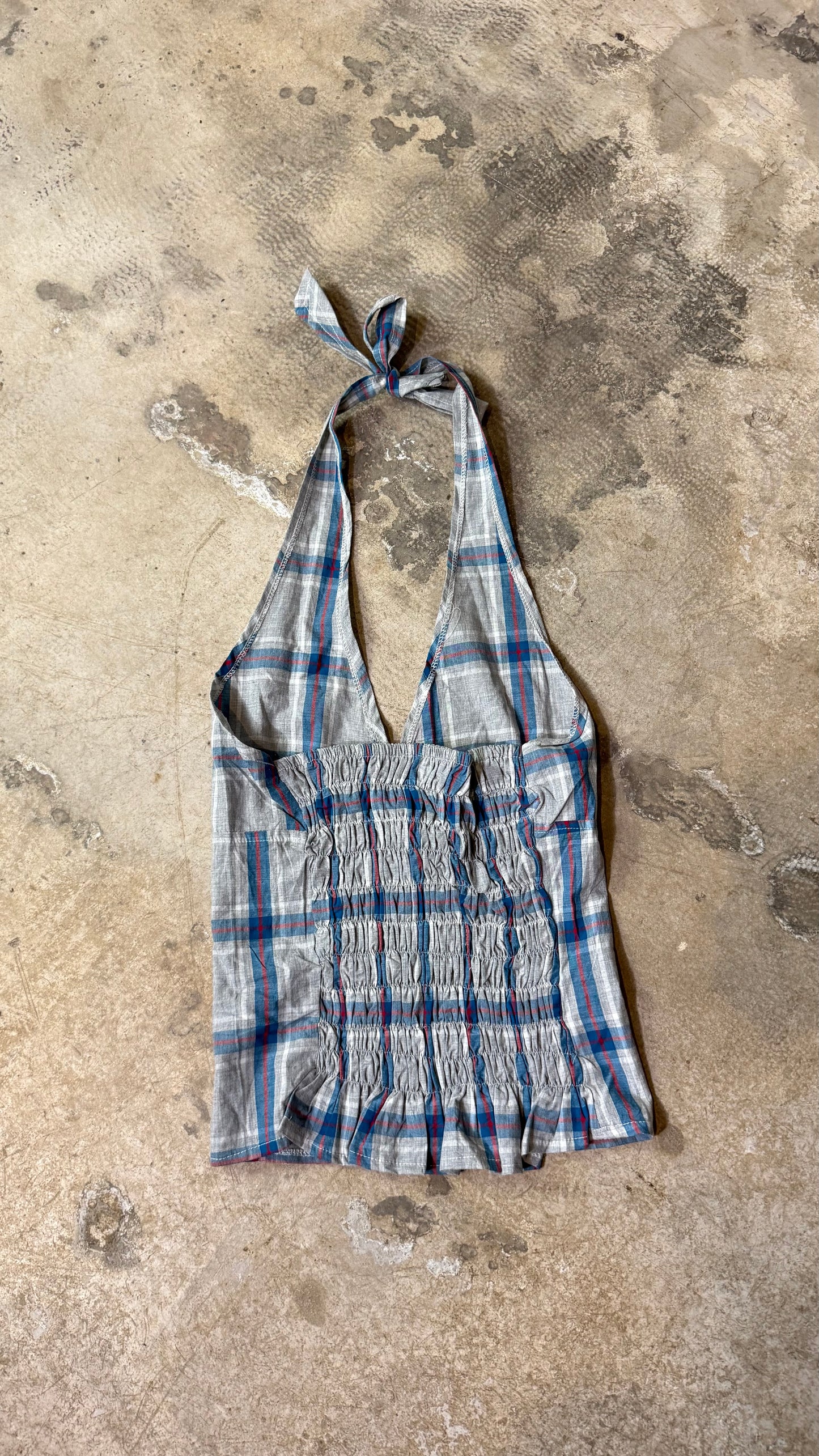 Reworked Shirt Halter Top – Open Back Tie