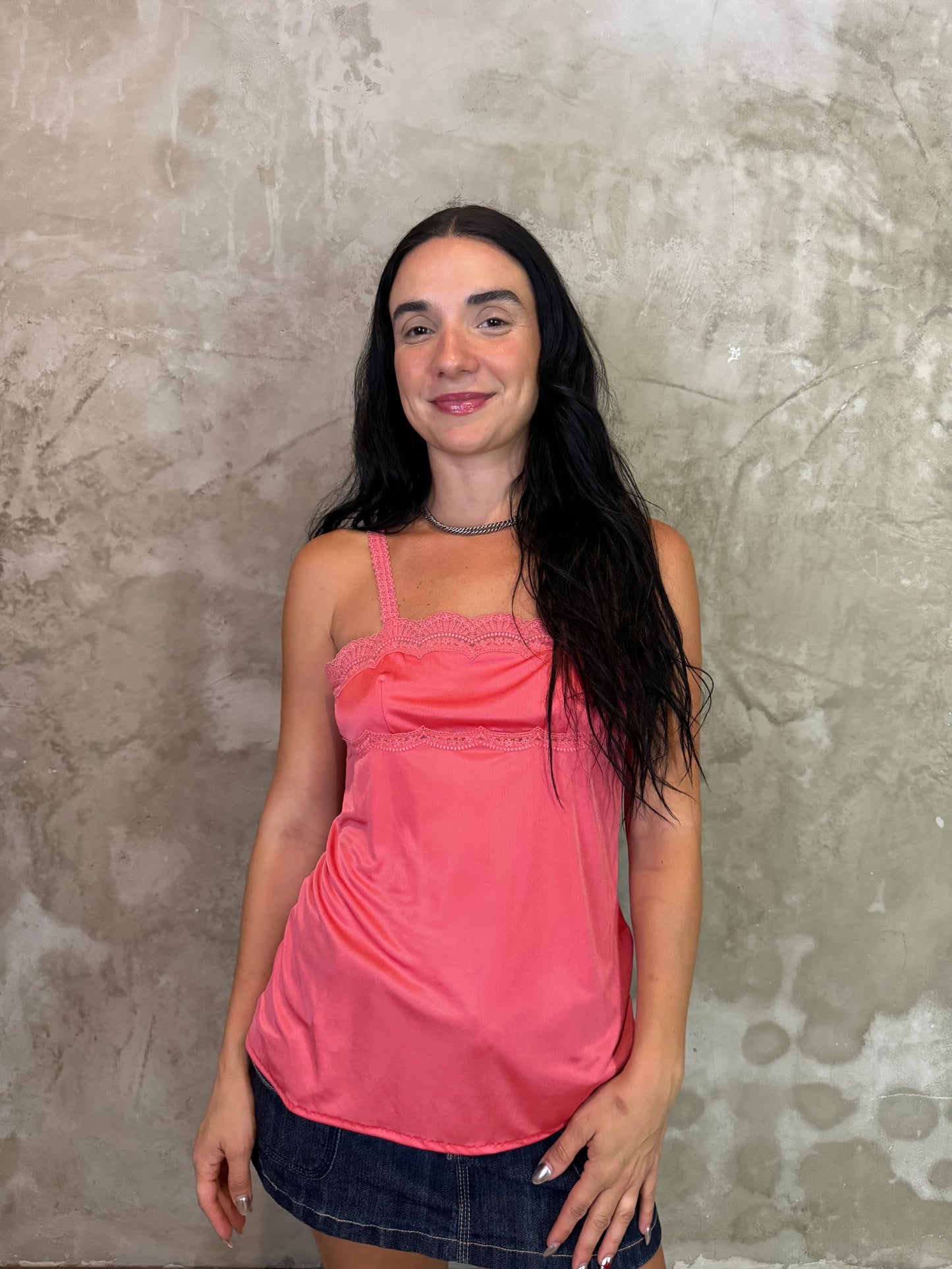 Salmon Satin Lace Camisole Top