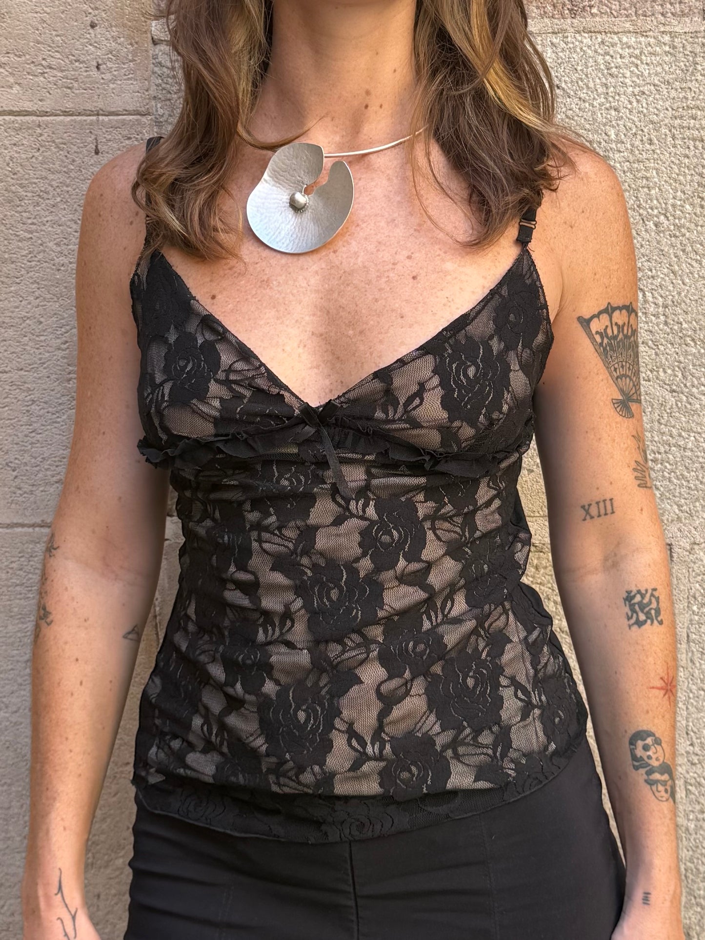 Max Mara Sheer Black Floral Lace Cami
