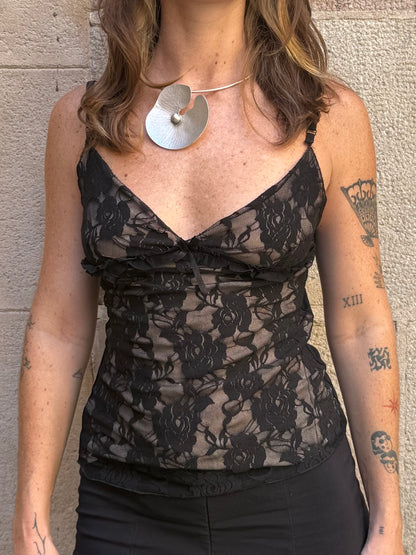 Max Mara Sheer Black Floral Lace Cami