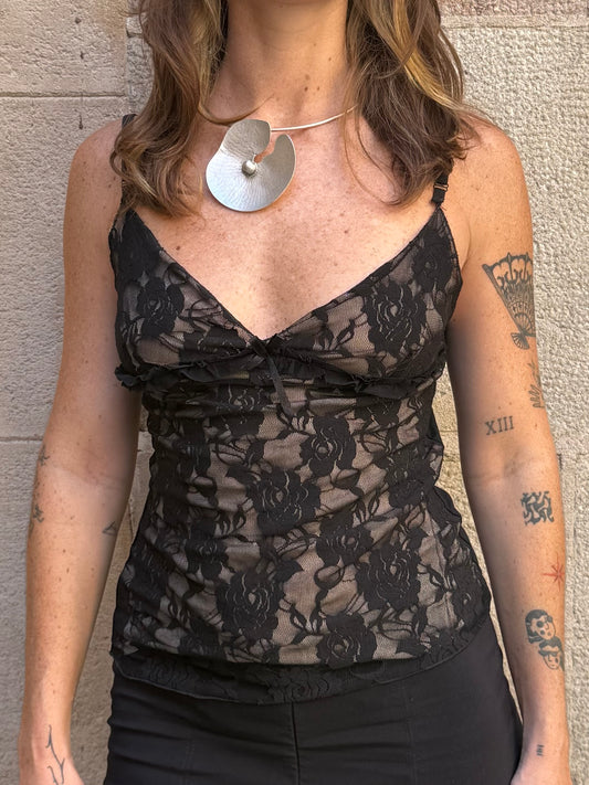 Max Mara Sheer Black Floral Lace Cami