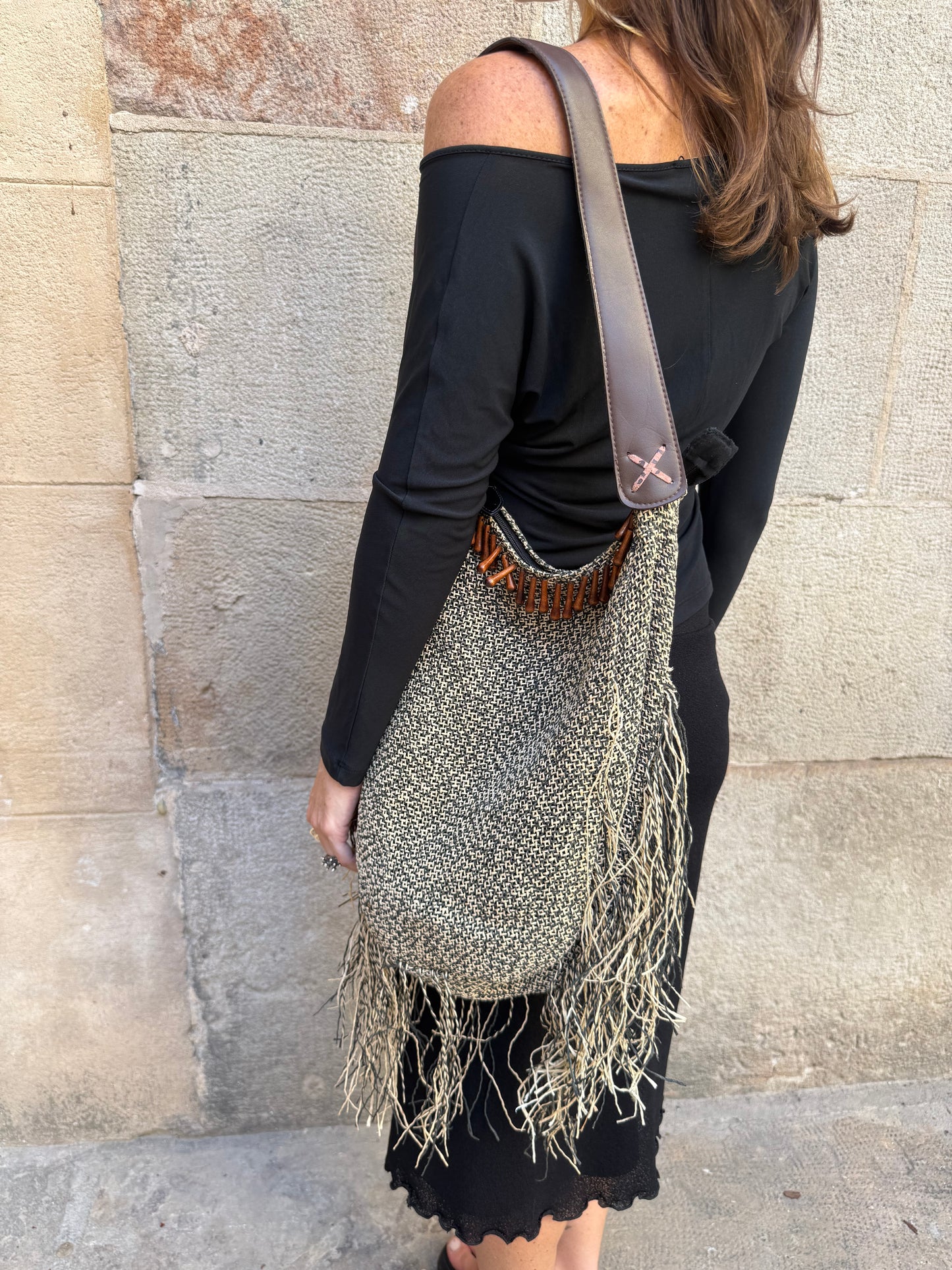 Roberto Cavalli Raffia Fringe Shoulder Bag