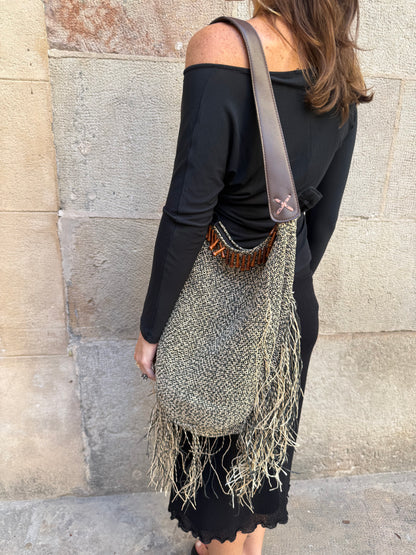 Roberto Cavalli Raffia Fringe Shoulder Bag
