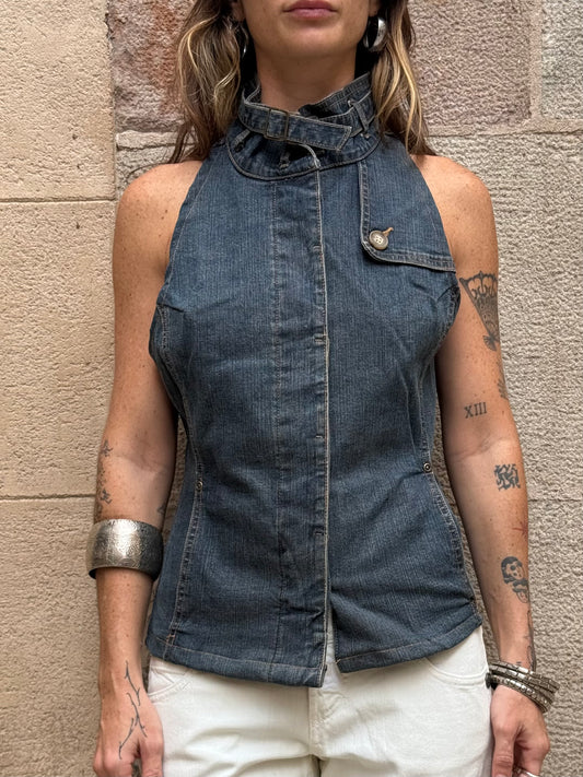 Vintage Rework Denim Halter Top
