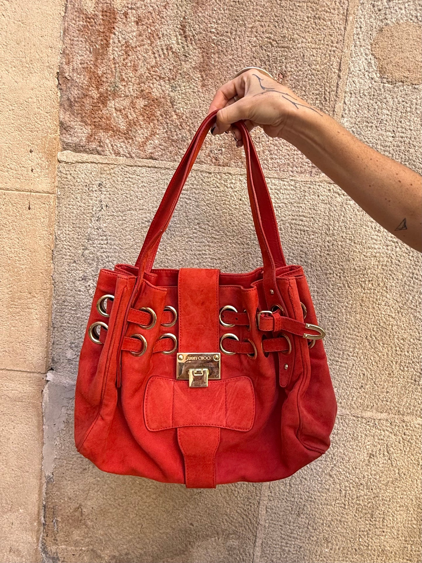 Jimmy Choo Red Suede Shoulder Bag