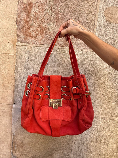 Jimmy Choo Red Suede Shoulder Bag