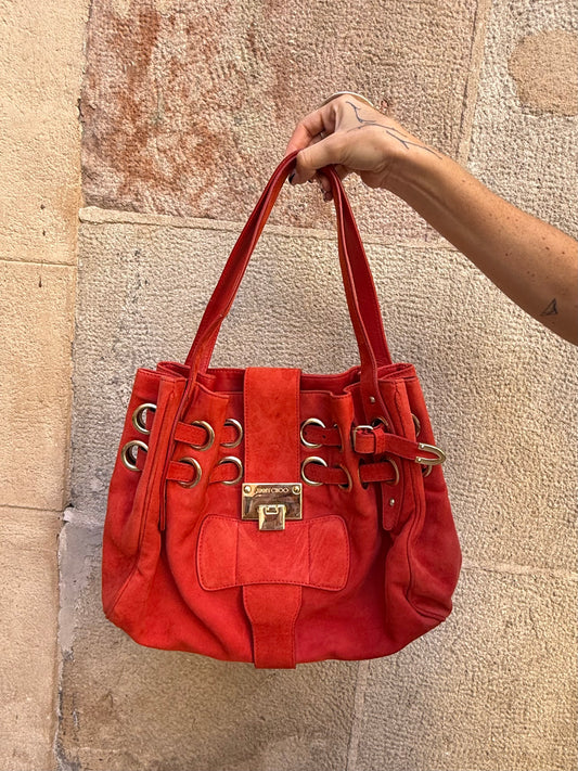 Jimmy Choo Red Suede Shoulder Bag