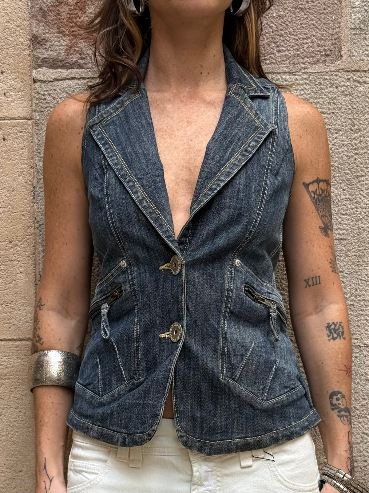 Vintage Rework Denim Halter Top