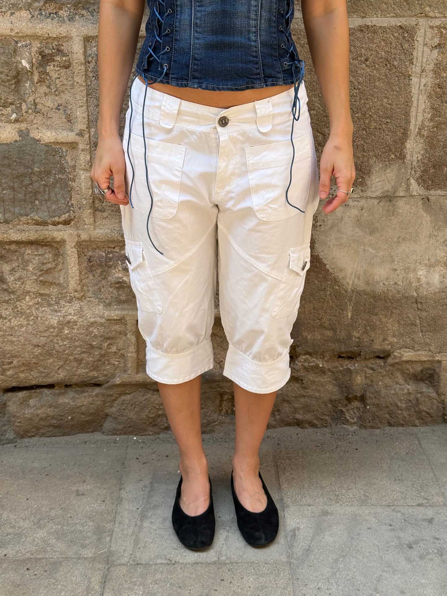 White Capri Cargo Pants