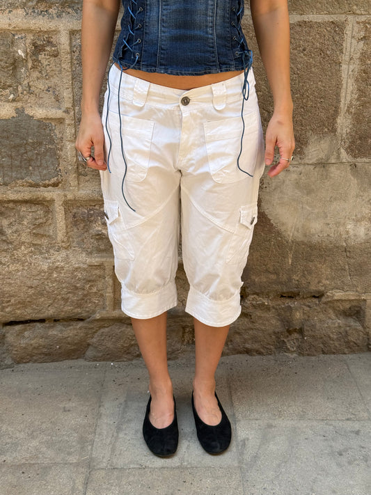 White Capri Cargo Pants