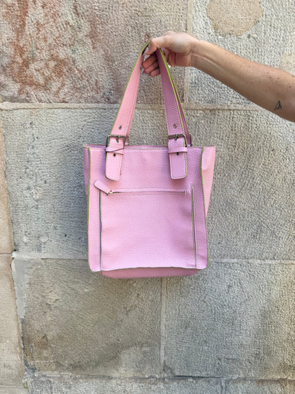 Pink Faux Leather Tote Bag