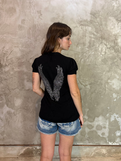 Black Angel Wings Rhinestone Knit Top