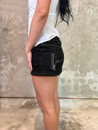 Y2K Black Mini Skirt with Contrast Stitching