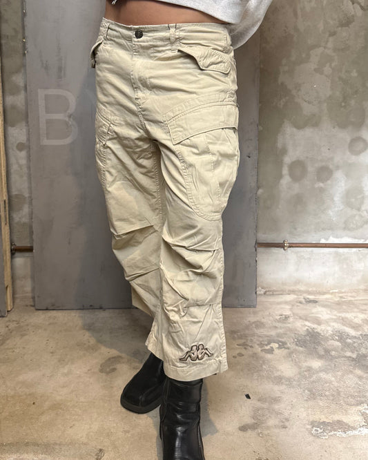 Kappa Beige Cargo Pants Y2K Utility Unisex Wide Leg Vintage