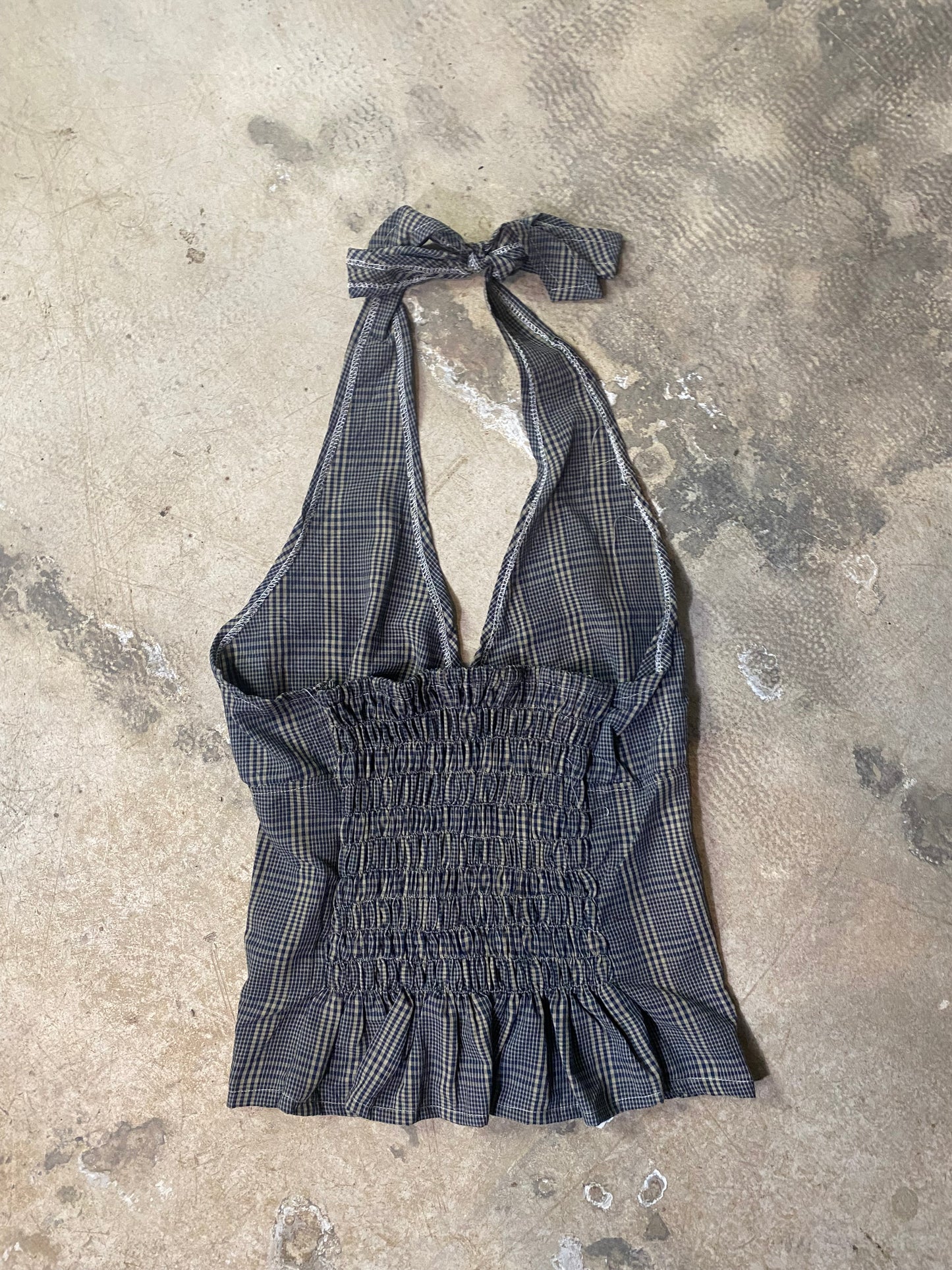 Reworked Shirt Halter Top – Open Back Tie