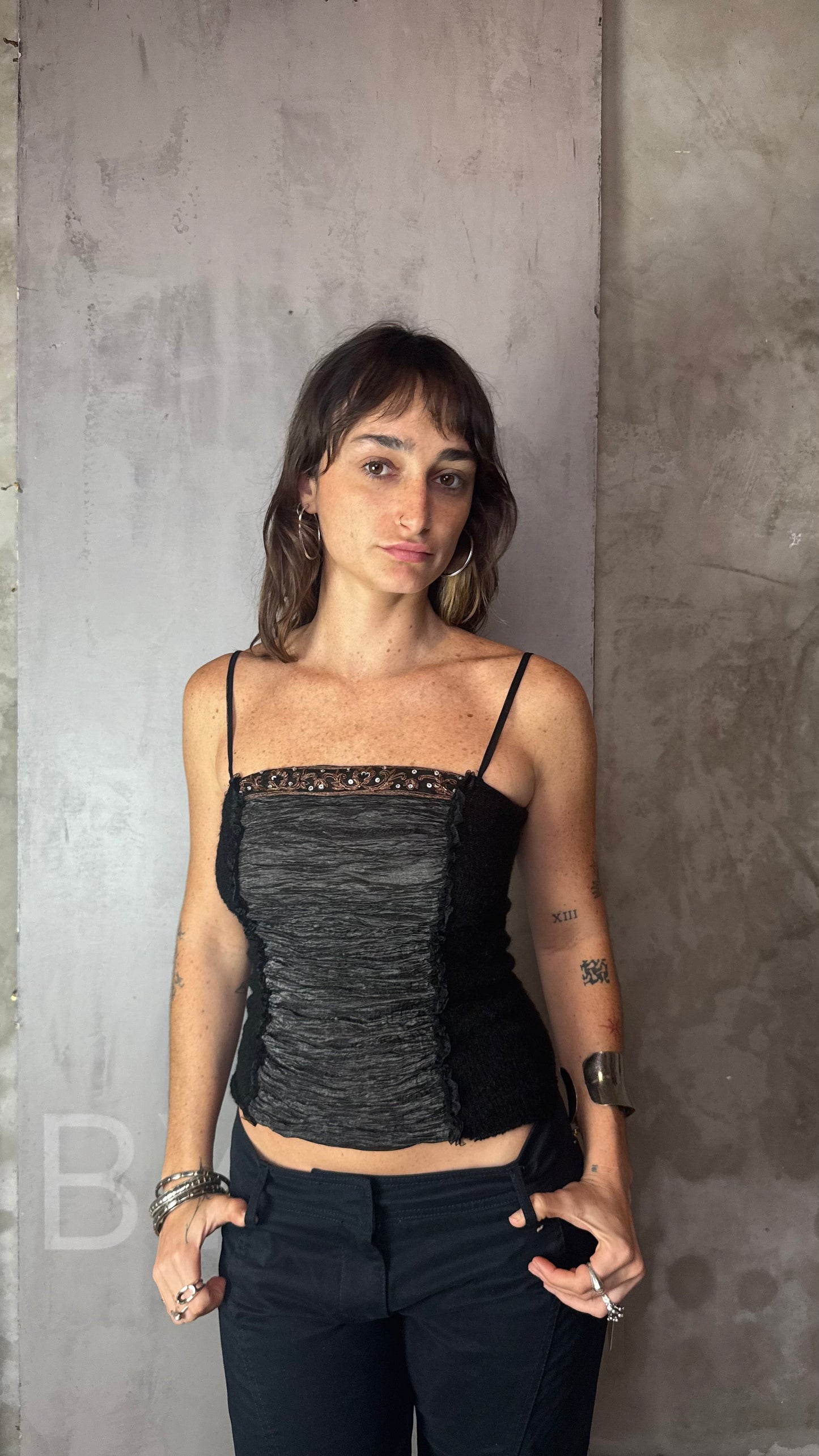 Just Cavalli Textured Corset Top Draped Satin Detail Vintage